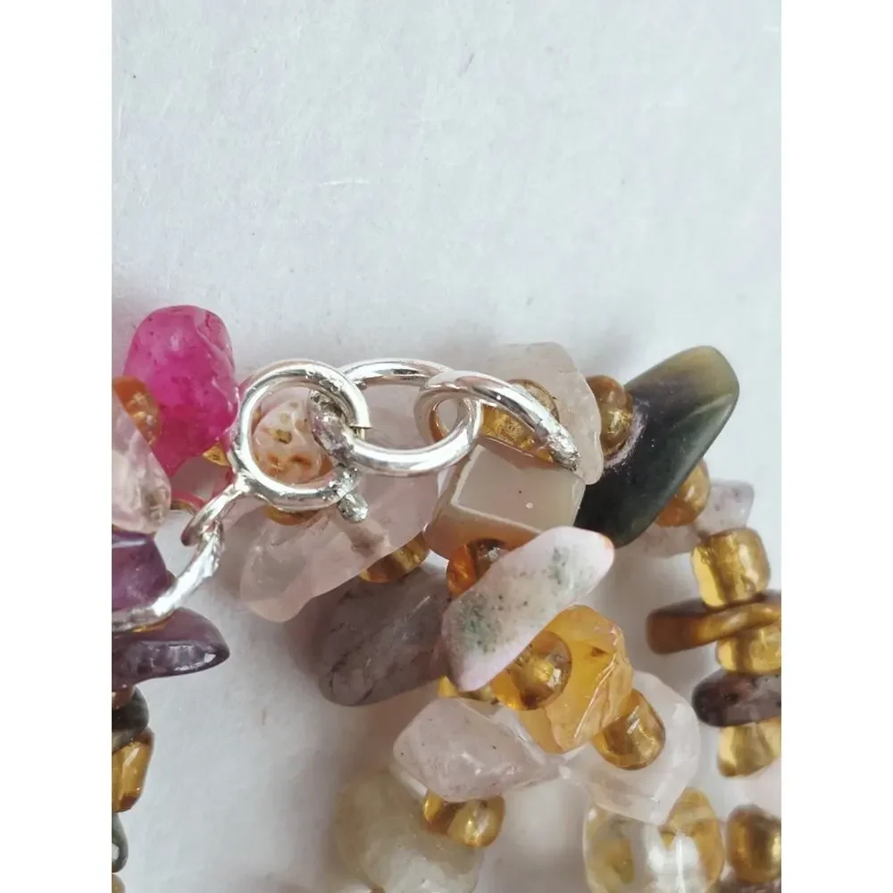 Artisan New Sterling 925 Agate Gemstone Jewel Multi Necklace Colorful Pink Green
